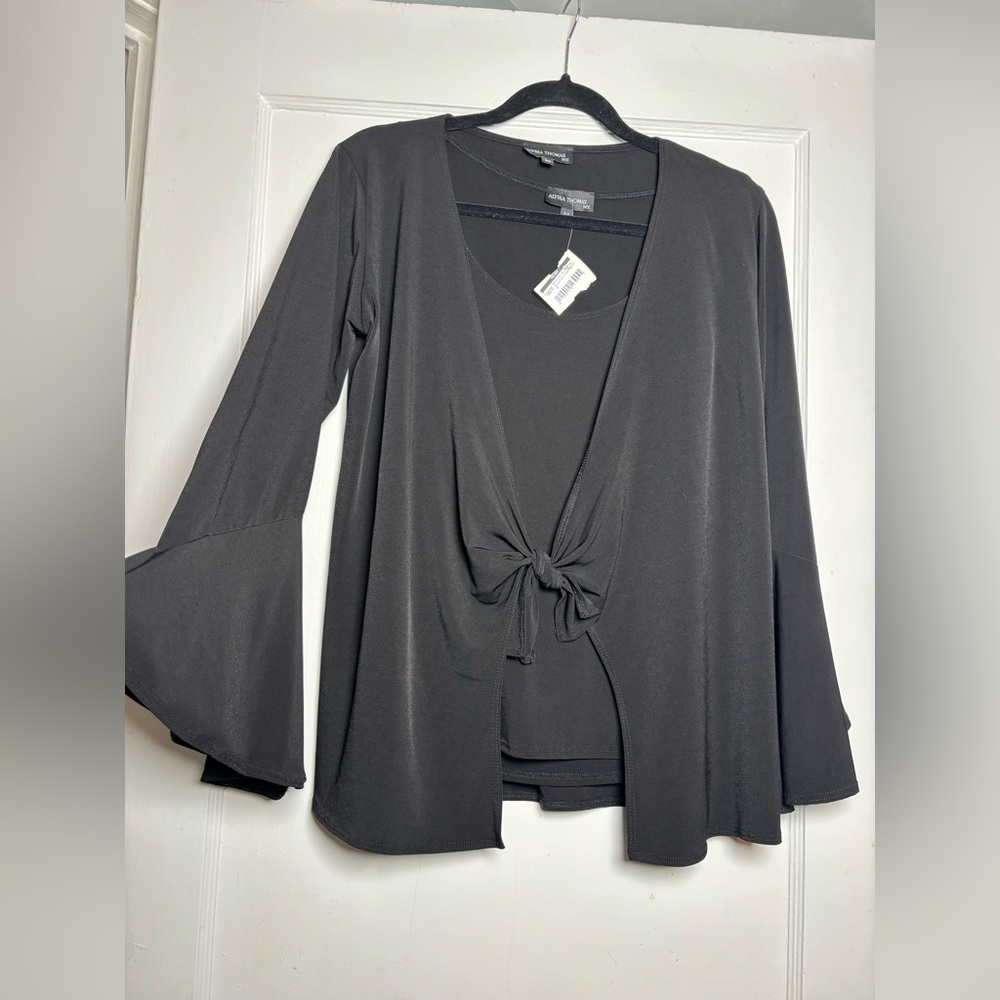 Black Tie-Front Cardigan and tank